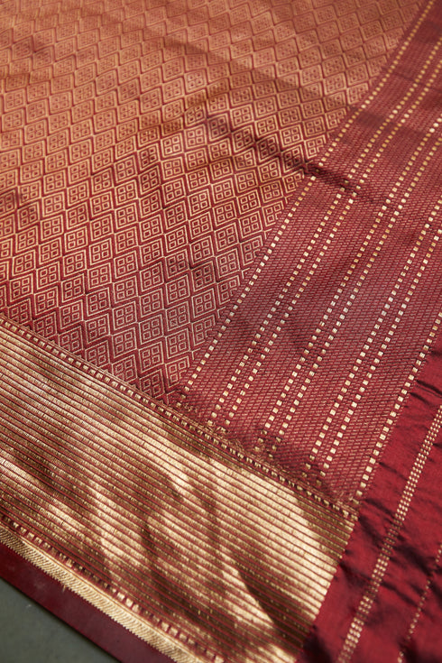 Handwoven Gold Striped Banarasi Saree